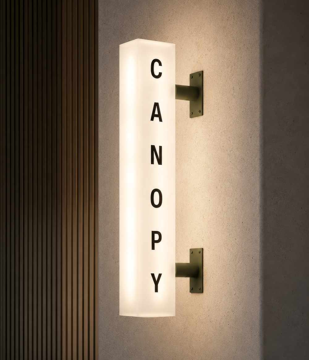Canopy lightbox signage within the workspace